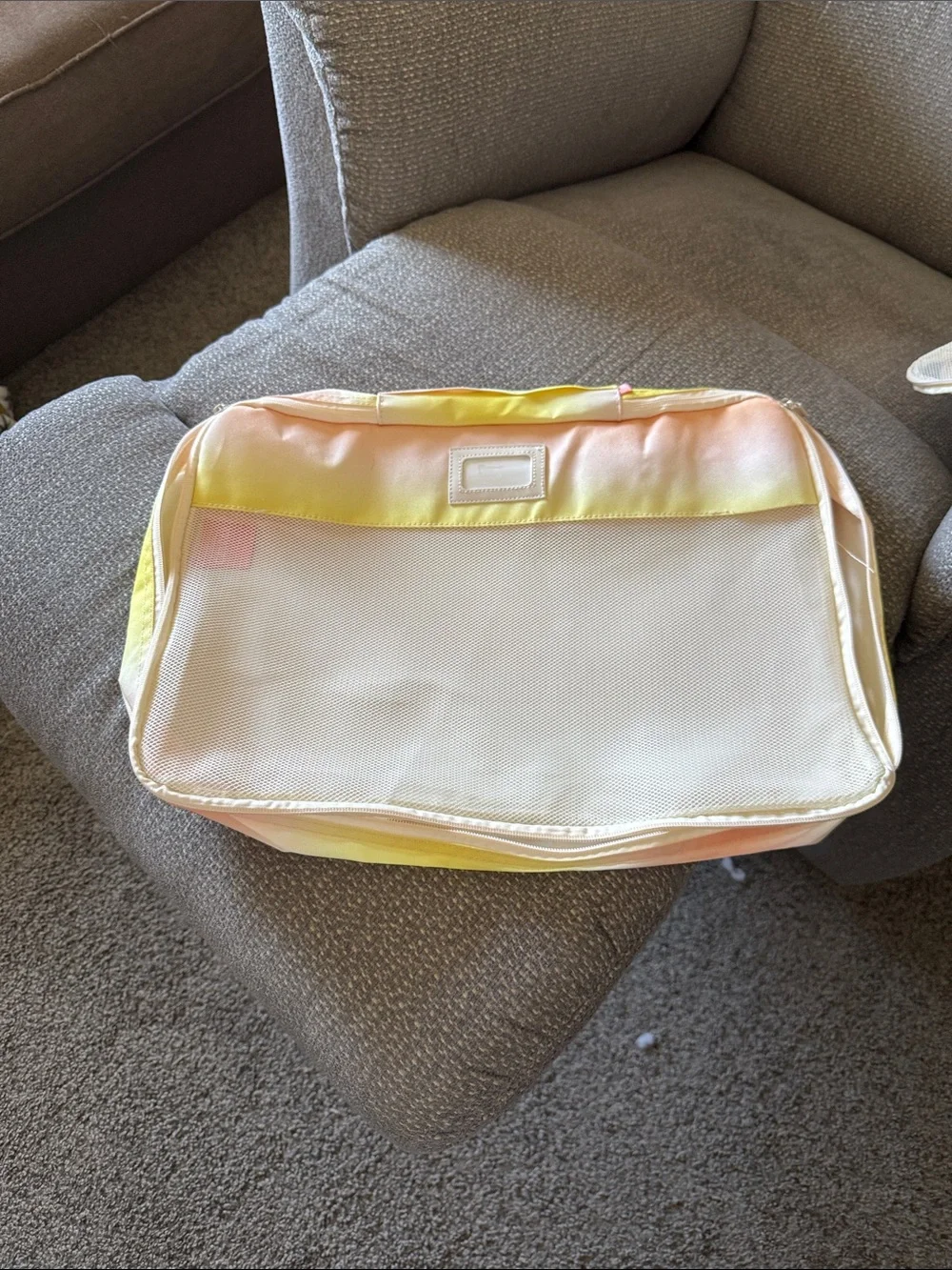 Mesh Travel Organizer Packing Cube in Pastel Yellow & Pink